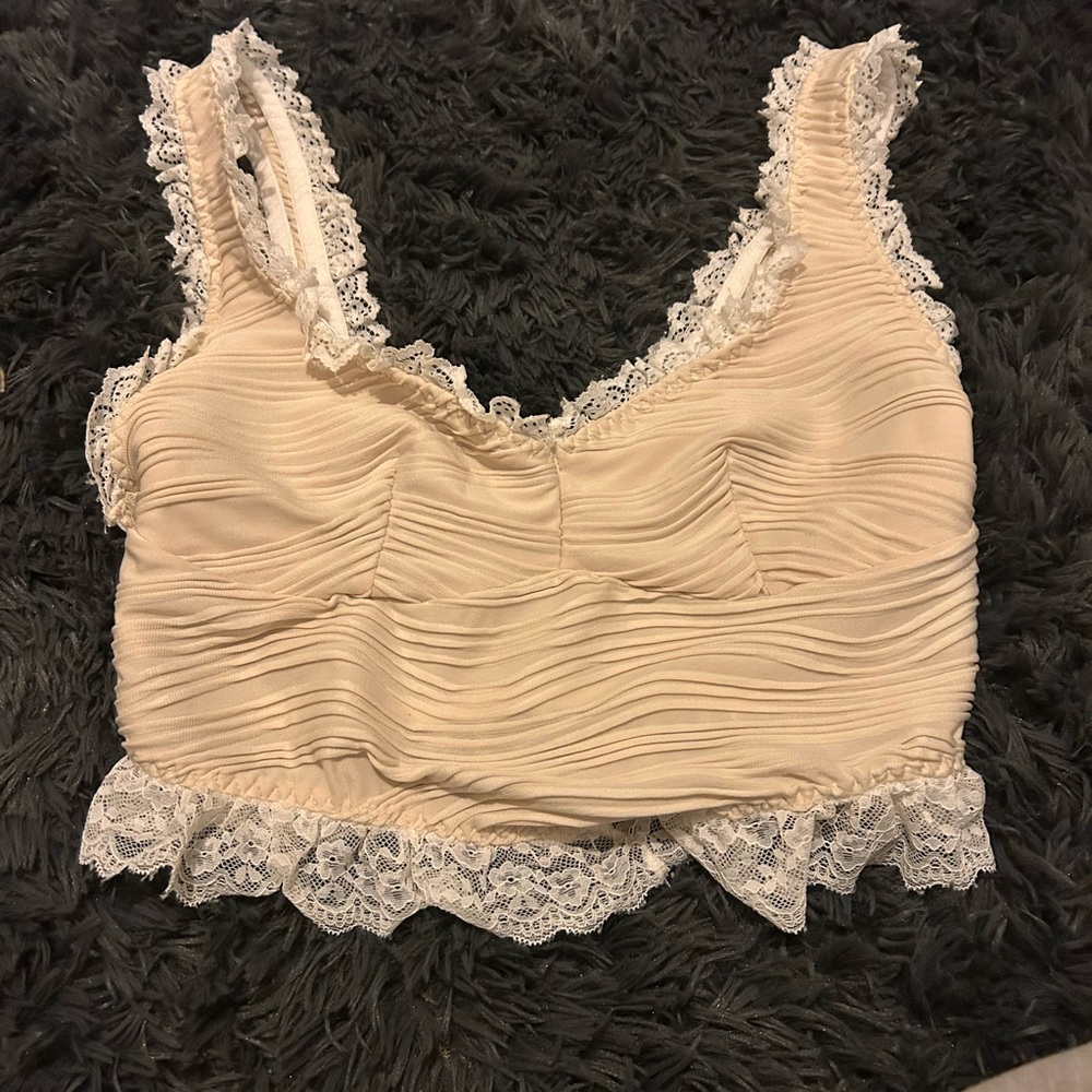 Elegant Cream Lace Trimmed Top